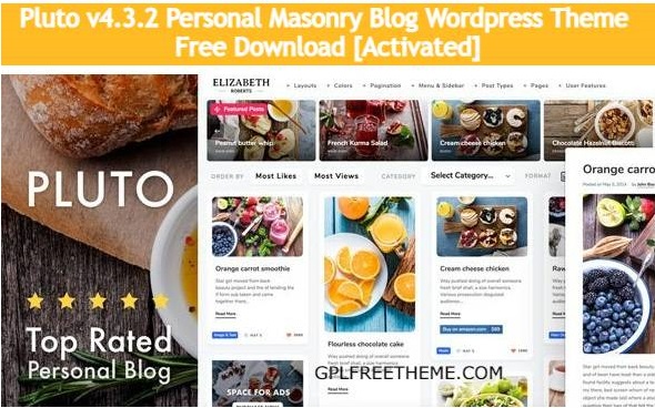 Pluto 4.3.2 - Personal Masonry Blog Theme Free Download [Activated]